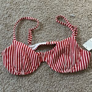 NWT Abercrombie Red and White Striped Bikini Top